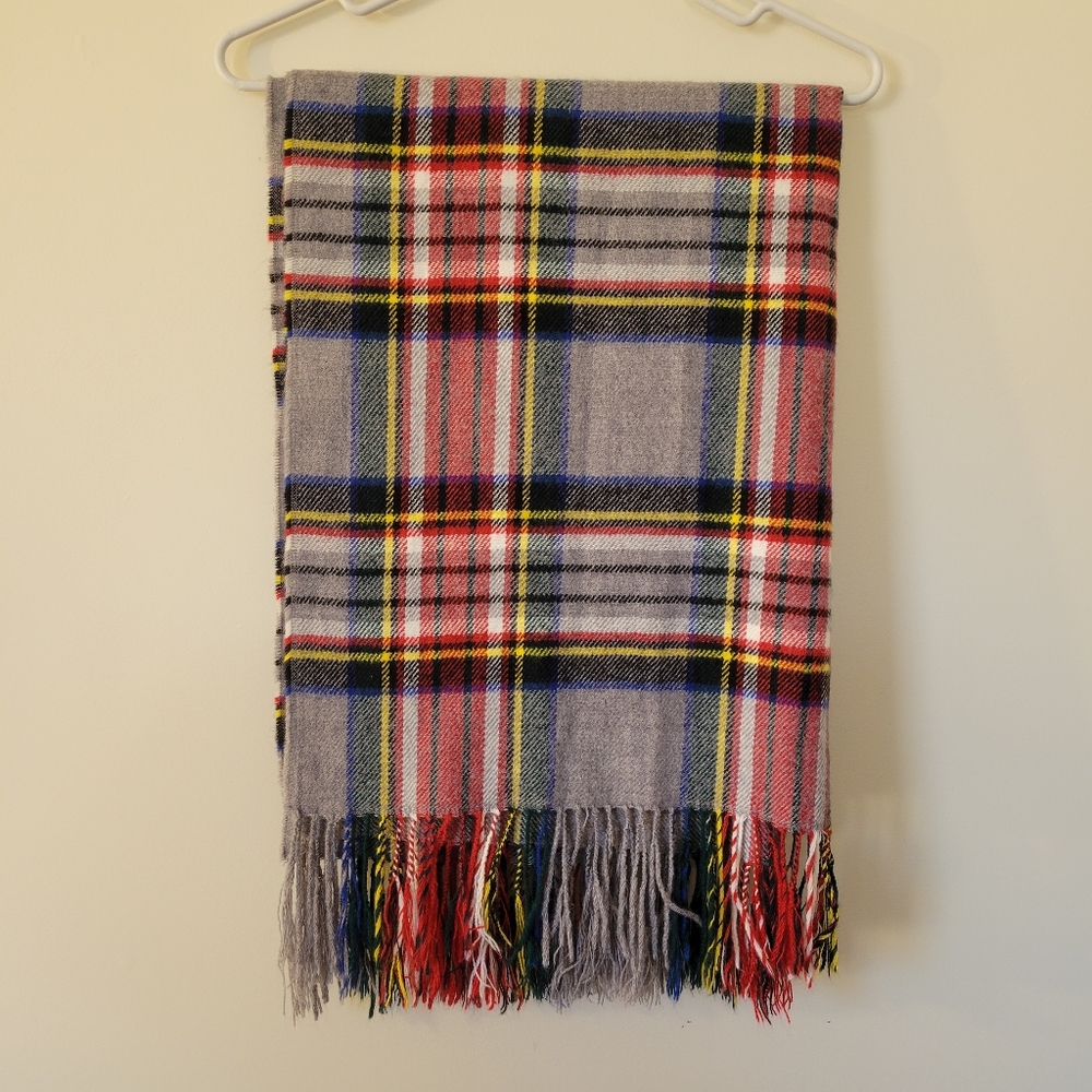 Cozy Oversized Fringe Trim Plaid Blanket Scarf
